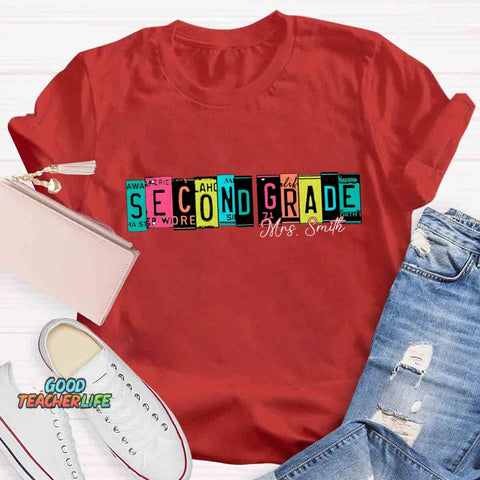 Personalized Grade And Name Color Block Back To School T-shirt