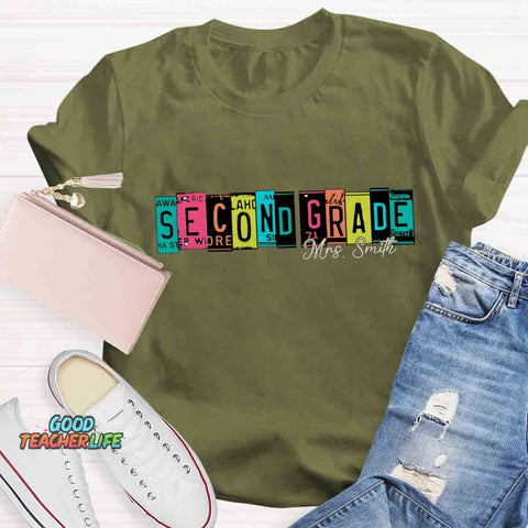 Personalized Grade And Name Color Block Back To School T-shirt