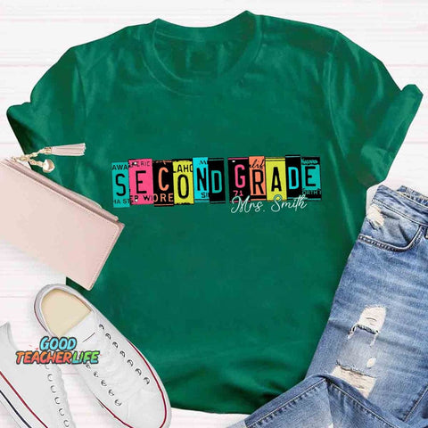 Personalized Grade And Name Color Block Back To School T-shirt