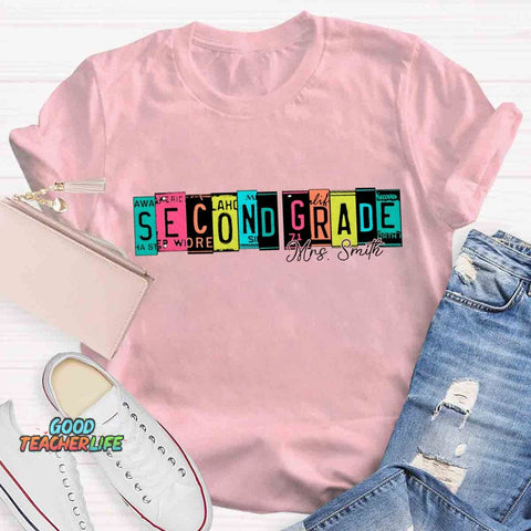 Personalized Grade And Name Color Block Back To School T-shirt