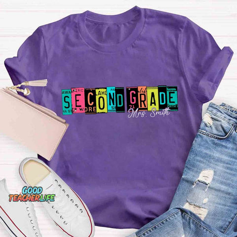 Personalized Grade And Name Color Block Back To School T-shirt