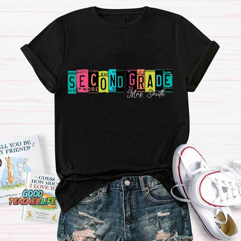 Personalized Grade And Name Color Block Back To School T-shirt