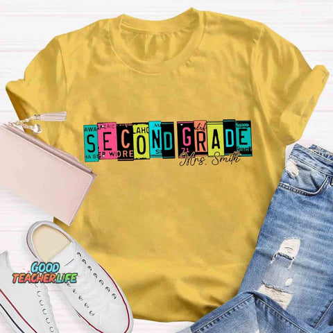 Personalized Grade And Name Color Block Back To School T-shirt