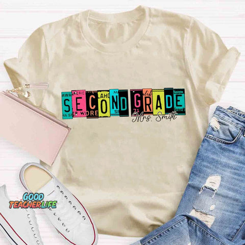 Personalized Grade And Name Color Block Back To School T-shirt