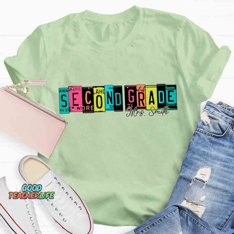 Personalized Grade And Name Color Block Back To School T-shirt