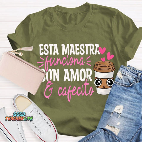 Esta Maestra Con Amor Pink Heart And Coffee Cup T-shirt