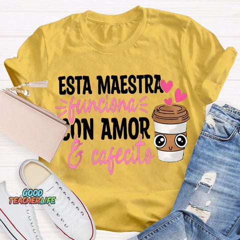 Esta Maestra Con Amor Pink Heart And Coffee Cup T-shirt