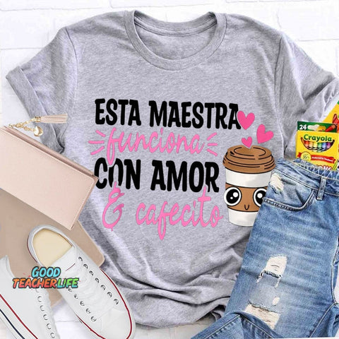 Esta Maestra Con Amor Pink Heart And Coffee Cup T-shirt