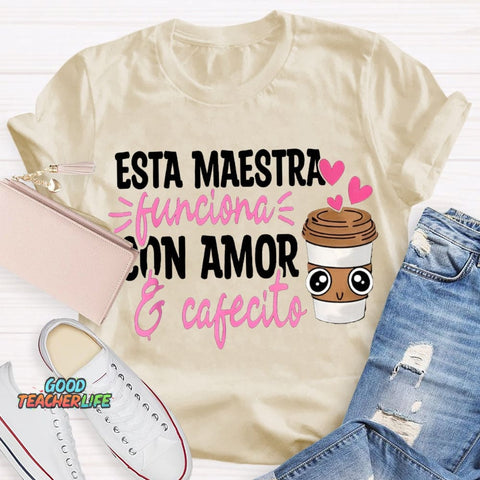Esta Maestra Con Amor Pink Heart And Coffee Cup T-shirt