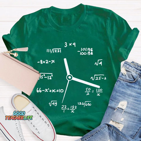 A Clock Made Of Mathematics Funny Math Teacher T-shirt