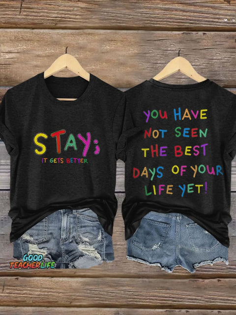 Mental Health Awareness Print Casual Short Sleeve T-Shirt