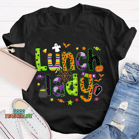 Lunch Lady Halloween Font Funny Halloween T-shirt