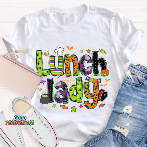 Lunch Lady Halloween Font Funny Halloween T-shirt
