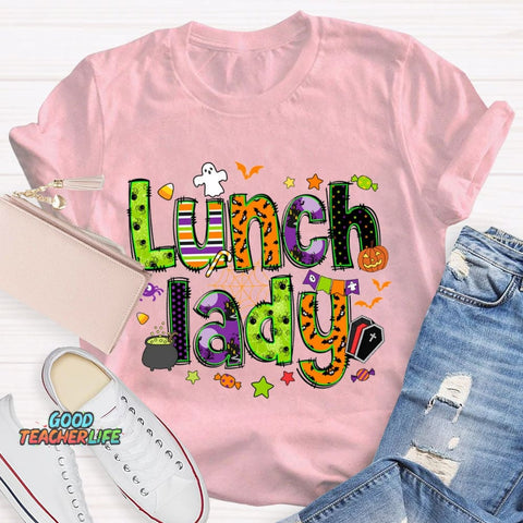 Lunch Lady Halloween Font Funny Halloween T-shirt