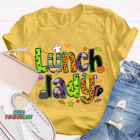 Lunch Lady Halloween Font Funny Halloween T-shirt