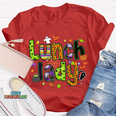 Lunch Lady Halloween Font Funny Halloween T-shirt