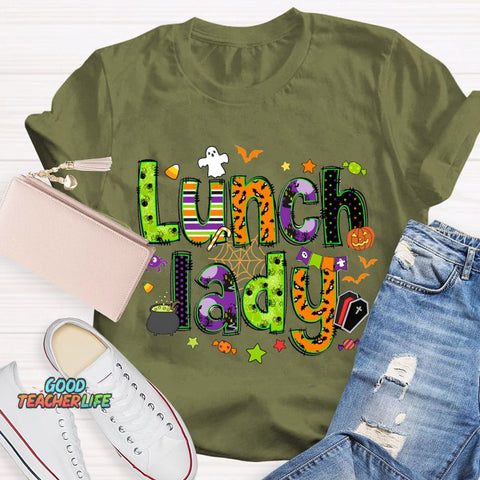 Lunch Lady Halloween Font Funny Halloween T-shirt