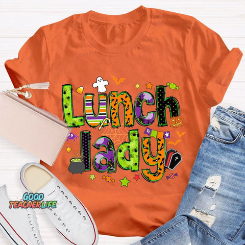 Lunch Lady Halloween Font Funny Halloween T-shirt