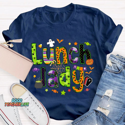 Lunch Lady Halloween Font Funny Halloween T-shirt