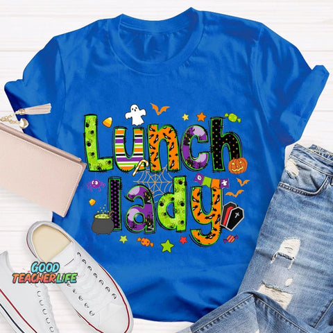 Lunch Lady Halloween Font Funny Halloween T-shirt