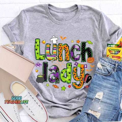 Lunch Lady Halloween Font Funny Halloween T-shirt