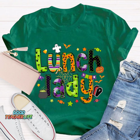 Lunch Lady Halloween Font Funny Halloween T-shirt