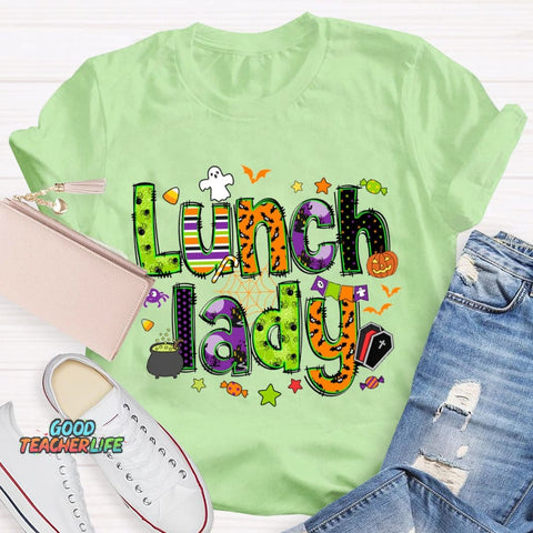 Lunch Lady Halloween Font Funny Halloween T-shirt