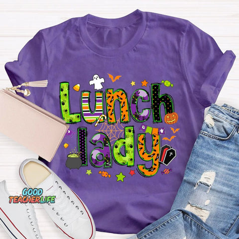 Lunch Lady Halloween Font Funny Halloween T-shirt