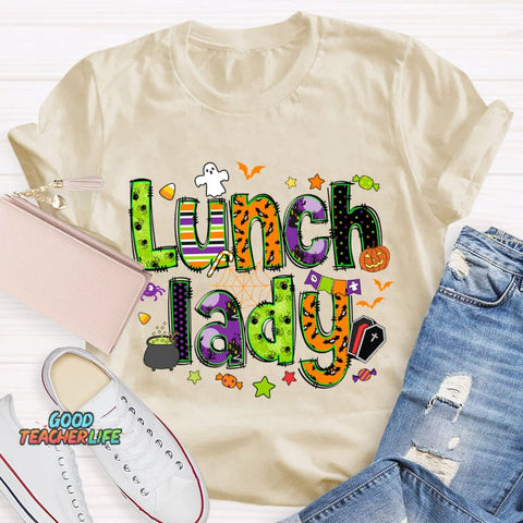 Lunch Lady Halloween Font Funny Halloween T-shirt