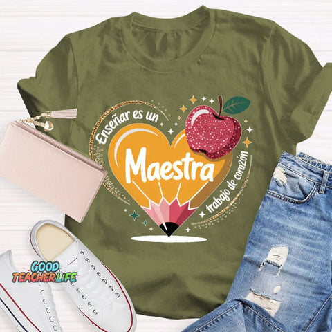 Enseñar Es Un Trabajo De Corazón Spanish Teacher Love Pencil T-shirt