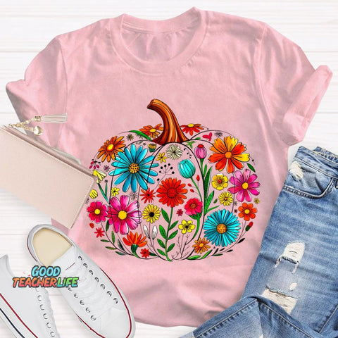 Maestra Pumpkin-Shaped Flowers Bilingual Teacher T-shirt