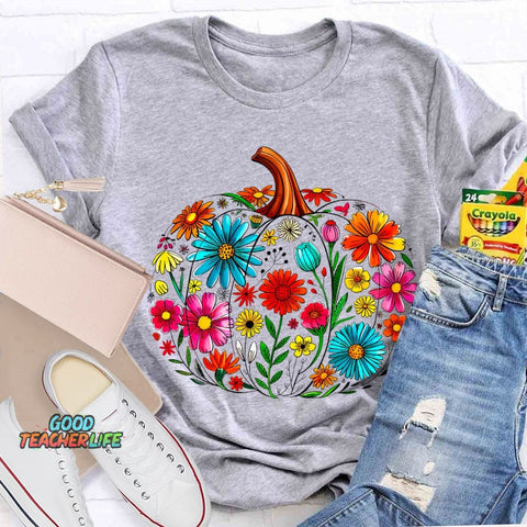 Maestra Pumpkin-Shaped Flowers Bilingual Teacher T-shirt