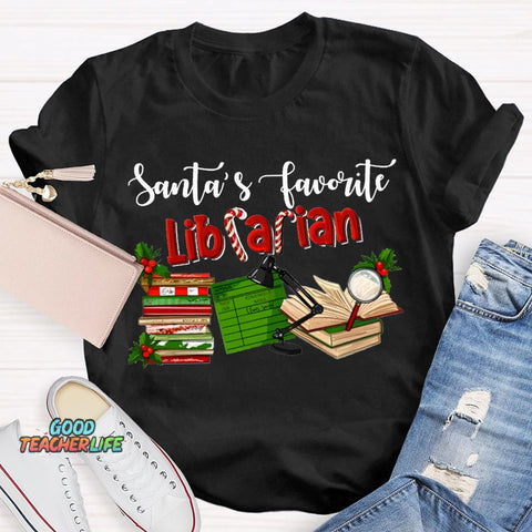 Santa'S Favorite Librarian Christmas T-shirt