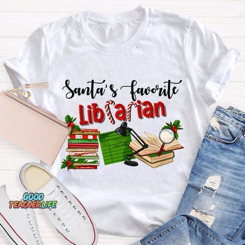 Santa'S Favorite Librarian Christmas T-shirt