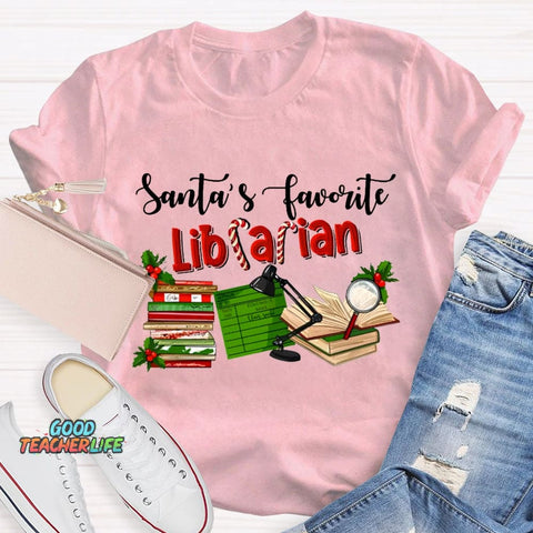 Santa'S Favorite Librarian Christmas T-shirt