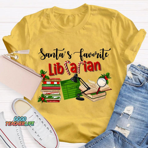 Santa'S Favorite Librarian Christmas T-shirt