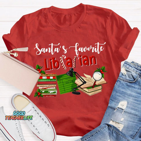 Santa'S Favorite Librarian Christmas T-shirt