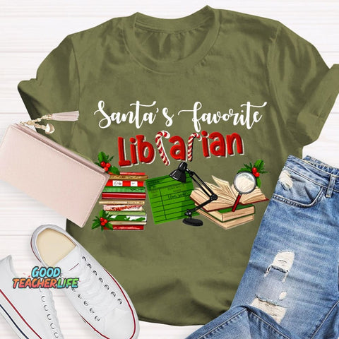 Santa'S Favorite Librarian Christmas T-shirt