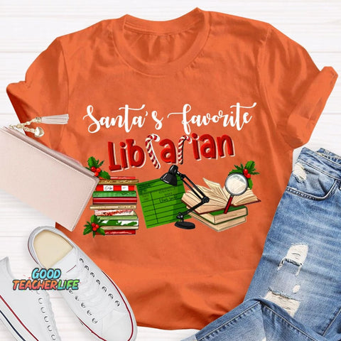 Santa'S Favorite Librarian Christmas T-shirt