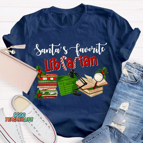 Santa'S Favorite Librarian Christmas T-shirt