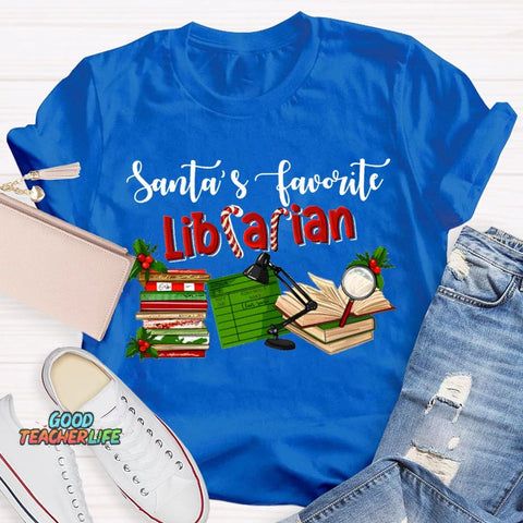 Santa'S Favorite Librarian Christmas T-shirt