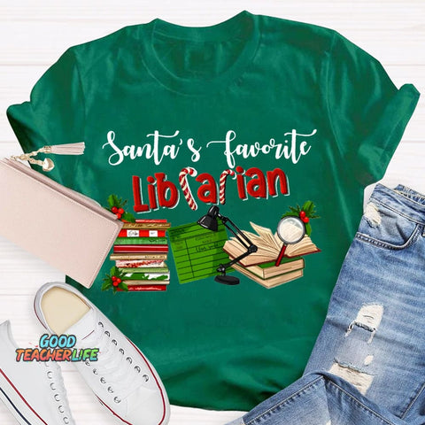 Santa'S Favorite Librarian Christmas T-shirt