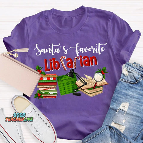 Santa'S Favorite Librarian Christmas T-shirt