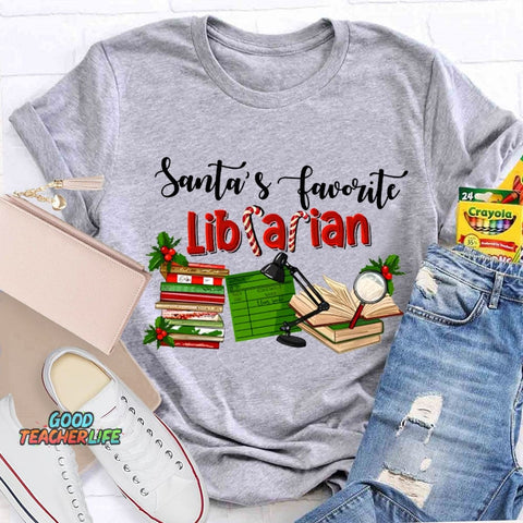 Santa'S Favorite Librarian Christmas T-shirt