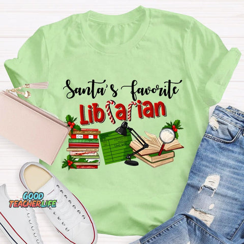 Santa'S Favorite Librarian Christmas T-shirt