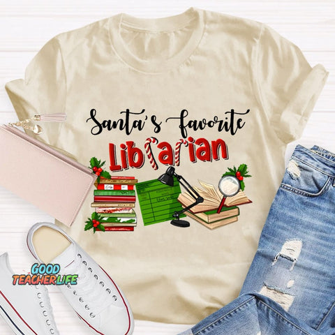 Santa'S Favorite Librarian Christmas T-shirt