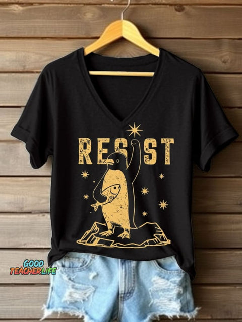 Women's Penguins Resist Tariff Printed Short-Sleeved T-Shirt