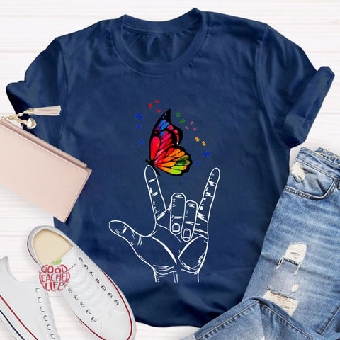 Love Sign Language Autism Butterfly T-Shirt