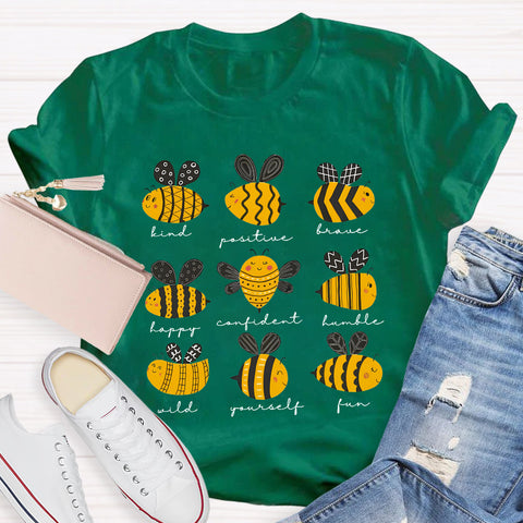 Bee Kind Positive Brave Happy Confident Humble Teacher T-Shirt