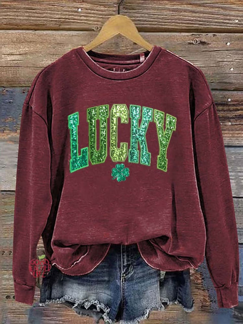 Women's Patrick's Day Lucky Pattern Long Sleeve Crew Neck Sweatshirt